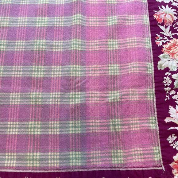 April Cornell Tablecloth 46" Square 2000 Burgundy Floral Plaid Cotton Card Table - Picture 7 of 8